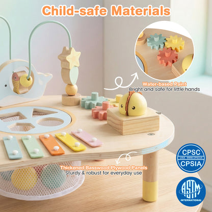 7-in-1 Toddler Activity Table Montessori Sensory Toy for 12 Month+ Wooden Musical Play Table