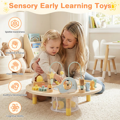 7-in-1 Toddler Activity Table Montessori Sensory Toy for 12 Month+ Wooden Musical Play Table