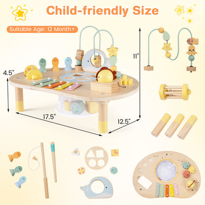 7-in-1 Toddler Activity Table Montessori Sensory Toy for 12 Month+ Wooden Musical Play Table