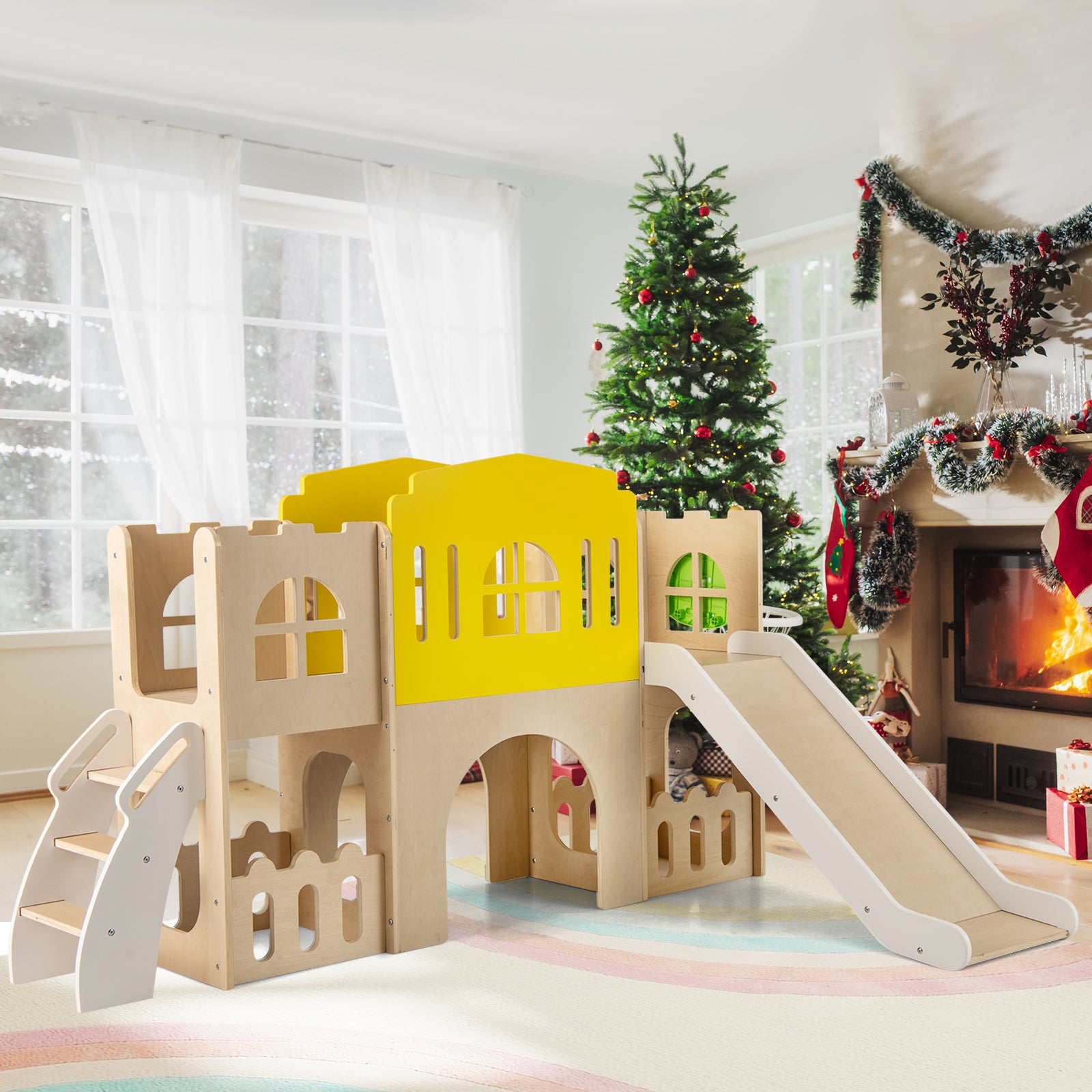 7-in-1 Toddler Slide Set for Kids with Climber and Basketball Hoop, Multicolor Climbers & Slides at Gallery Canada