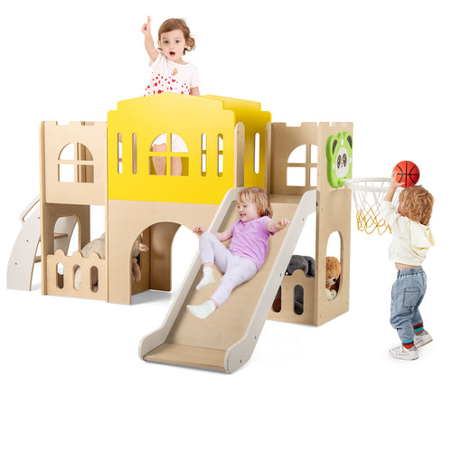 7-in-1 Toddler Slide Set for Kids with Climber and Basketball Hoop, Multicolor
