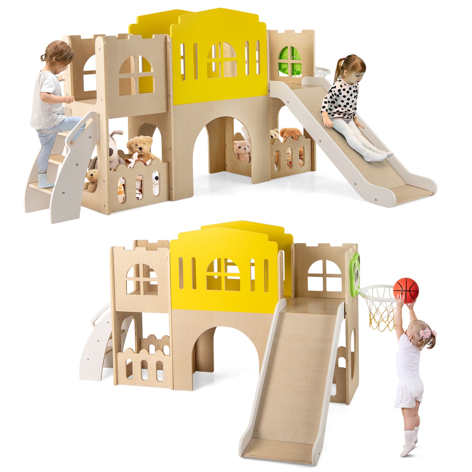 7-in-1 Toddler Slide Set for Kids with Climber and Basketball Hoop, Multicolor Climbers & Slides at Gallery Canada