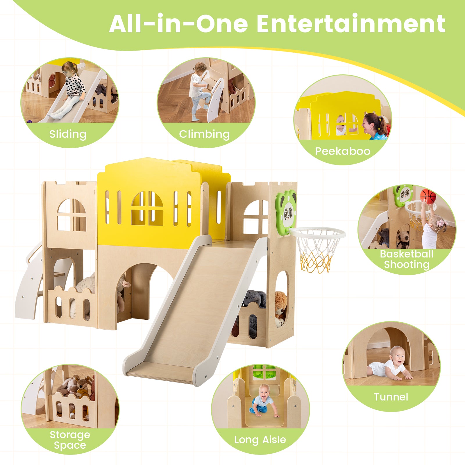 7-in-1 Toddler Slide Set for Kids with Climber and Basketball Hoop, Multicolor Climbers & Slides at Gallery Canada