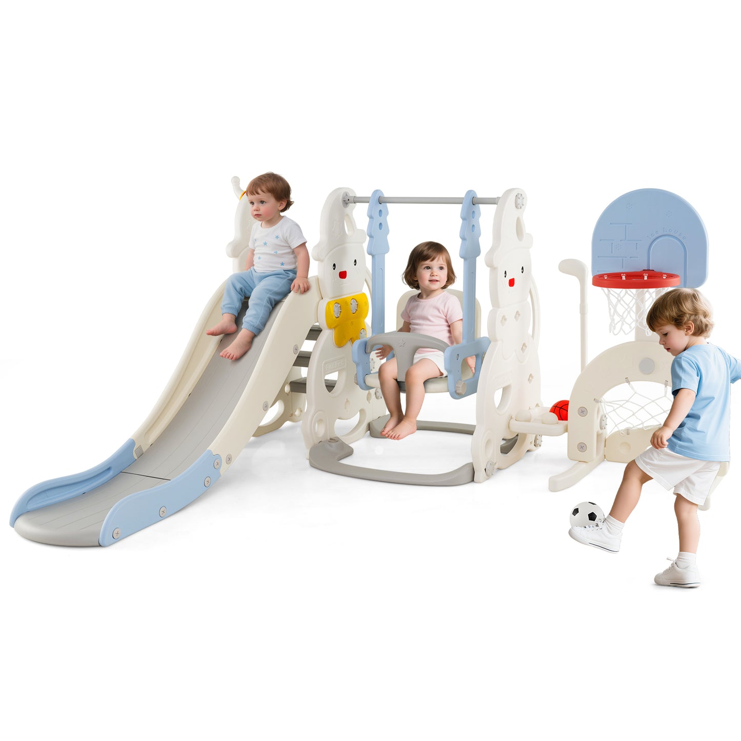7 In 1 Toddler Slide Swing Set, Height Adjustable, Basketball Hoop, Multicolor Swing & Playsets at Gallery Canada