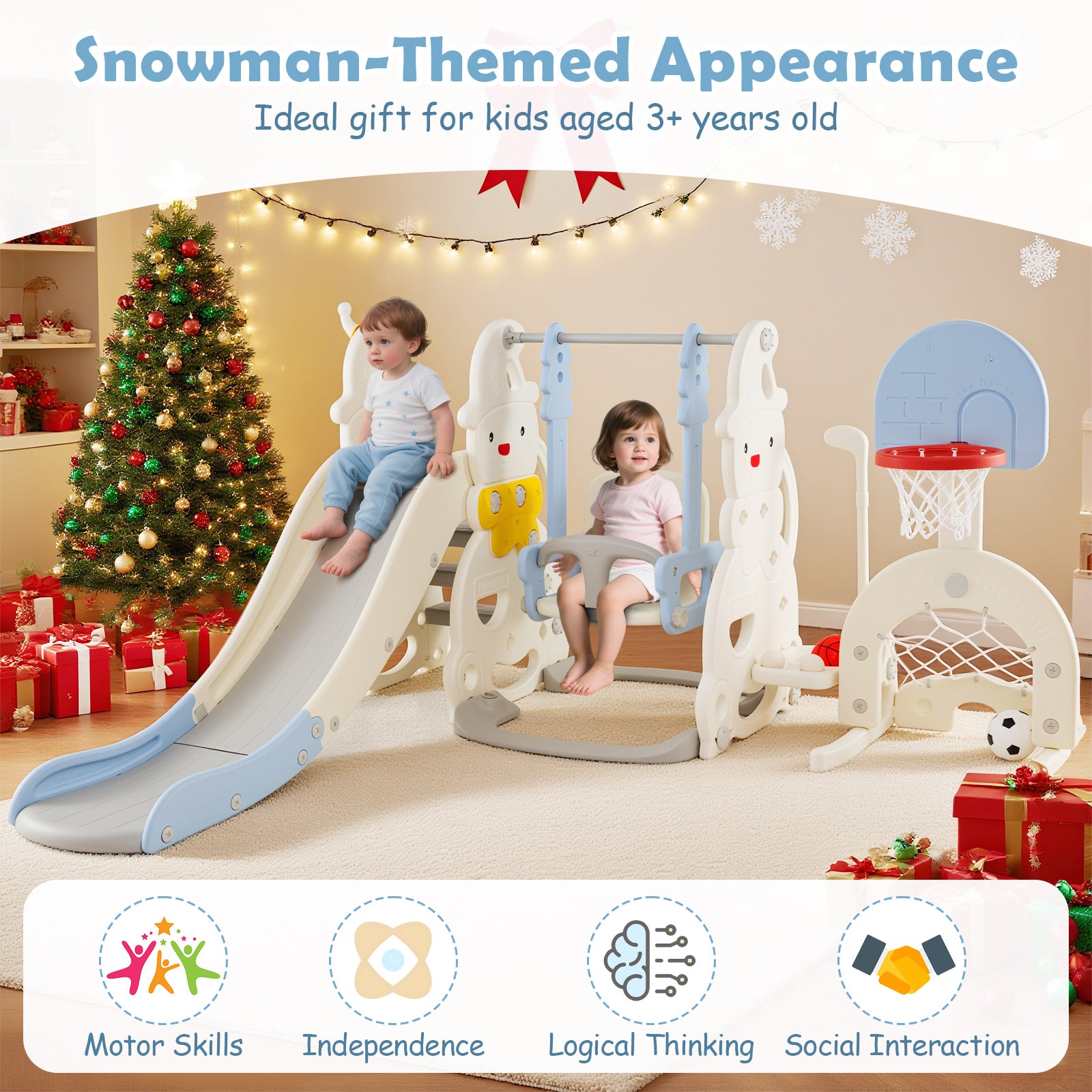 7 In 1 Toddler Slide Swing Set, Height Adjustable, Basketball Hoop, Multicolor Swing & Playsets at Gallery Canada