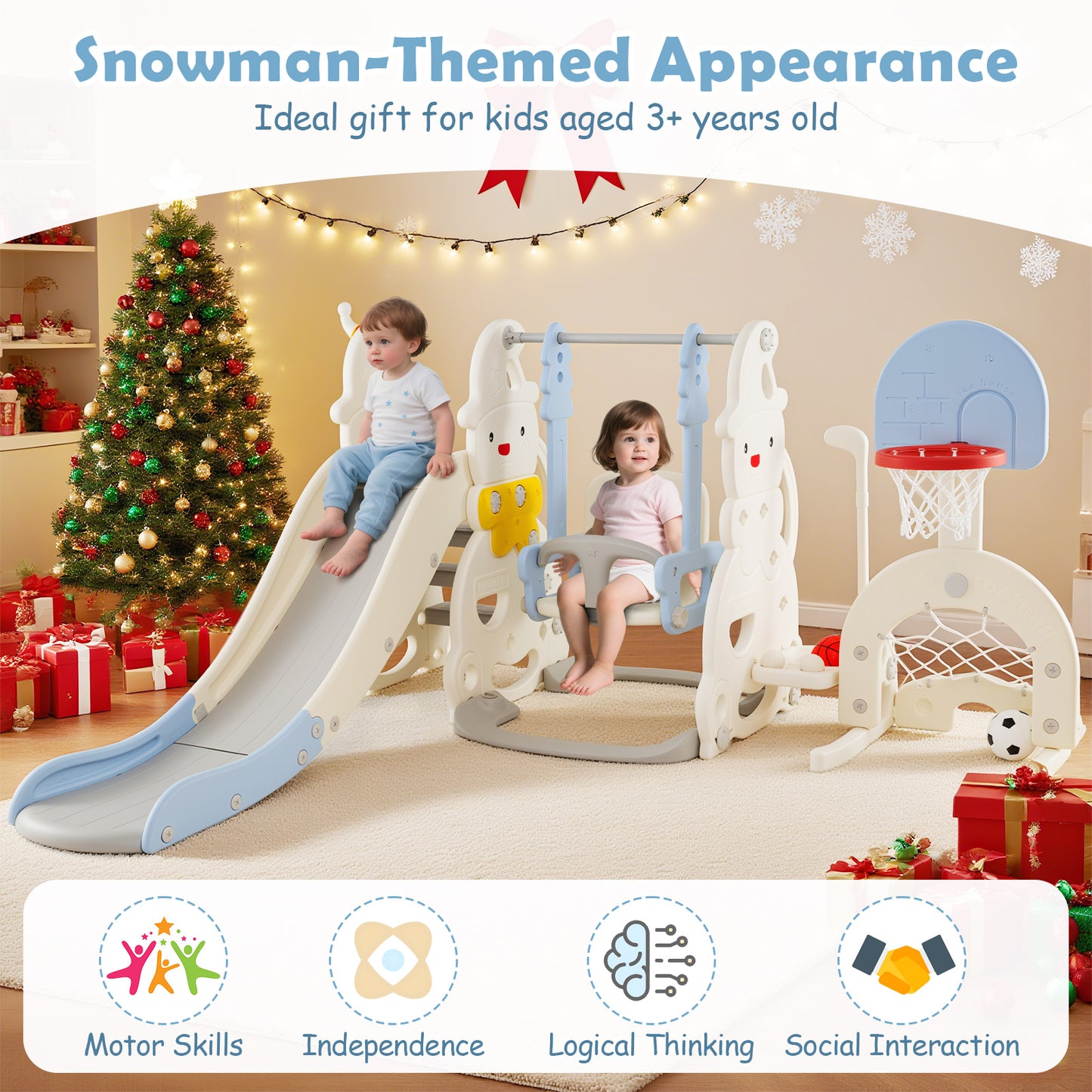 7 In 1 Toddler Slide Swing Set, Height Adjustable, Basketball Hoop, Multicolor Swing & Playsets at Gallery Canada