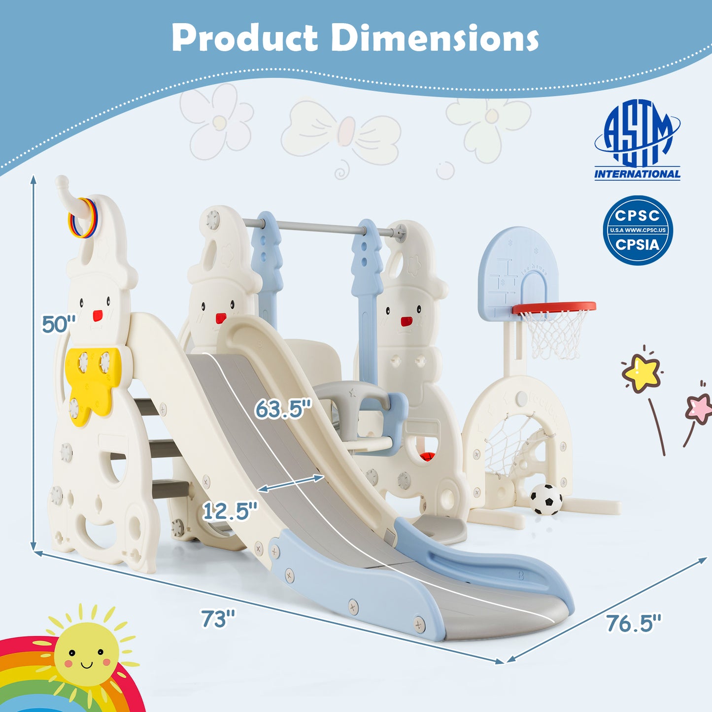 7 In 1 Toddler Slide Swing Set, Height Adjustable, Basketball Hoop, Multicolor Swing & Playsets at Gallery Canada