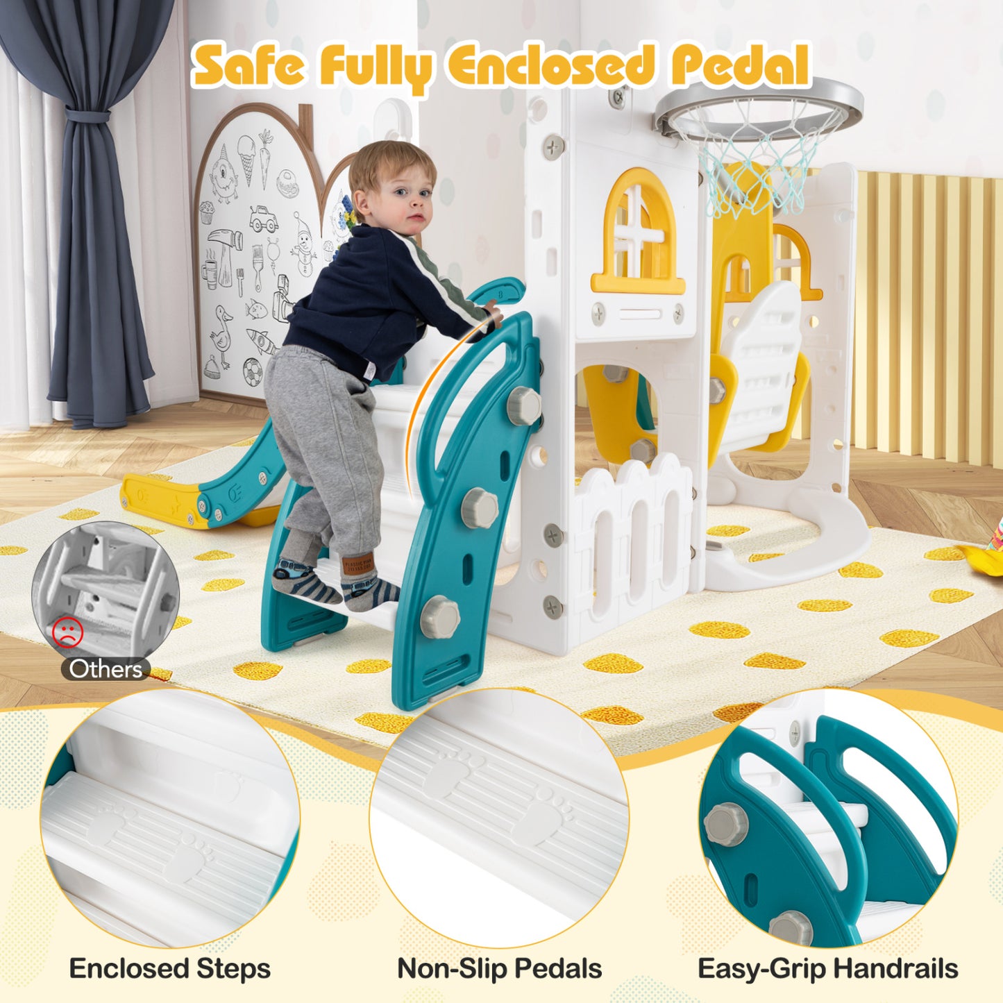 7-In-1 Toddler Swing And Slide Set, L-Shaped, Yellow Climbers & Slides at Gallery Canada