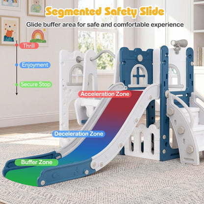 7-in-1 Toddler Swing and Slide Set L-shaped with Ladder and Basketball Hoop, Blue Climbers & Slides at Gallery Canada