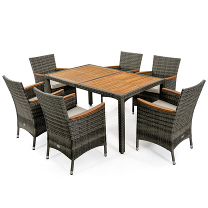 7-Piece Patio Acacia Wood Cushioned PE Rattan Dining Set, Brown Patio Dining Sets Brown at Gallery Canada