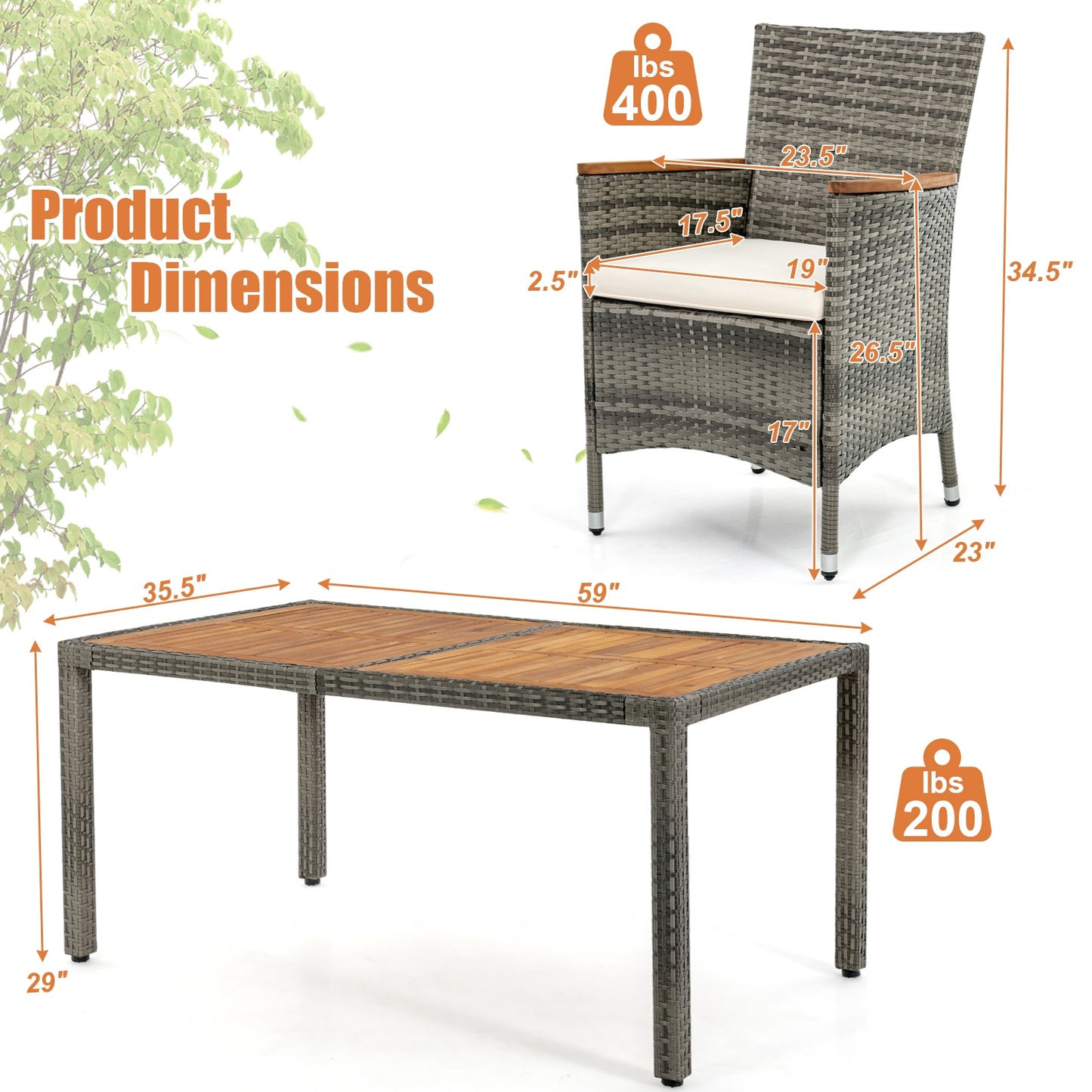 7-Piece Patio Acacia Wood Cushioned PE Rattan Dining Set, Brown Patio Dining Sets at Gallery Canada