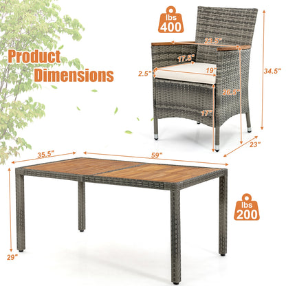 7-Piece Patio Acacia Wood Cushioned PE Rattan Dining Set, Brown Patio Dining Sets at Gallery Canada