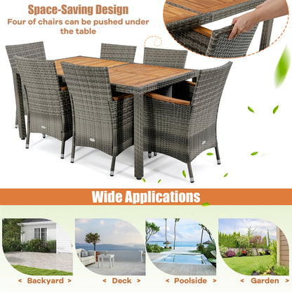 7-Piece Patio Acacia Wood Cushioned PE Rattan Dining Set, Brown Patio Dining Sets at Gallery Canada