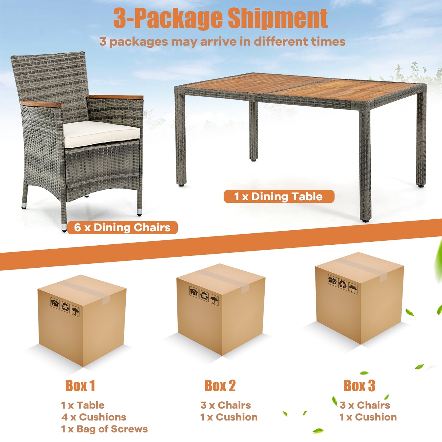 7-Piece Patio Acacia Wood Cushioned PE Rattan Dining Set, Brown Patio Dining Sets at Gallery Canada