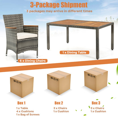 7-Piece Patio Acacia Wood Cushioned PE Rattan Dining Set, Brown Patio Dining Sets at Gallery Canada