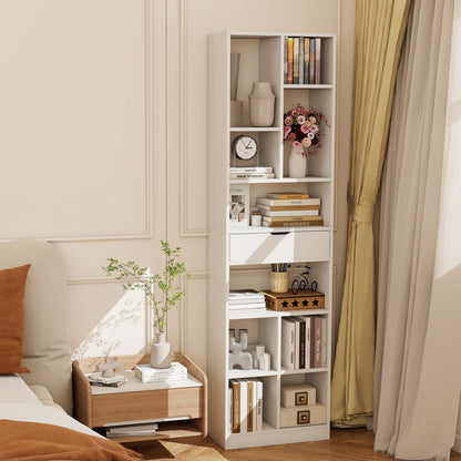 7-tier Bookshelf with Drawer 180cm Floor Standing Display Rack Storage Shelf, White Bookcases at Gallery Canada