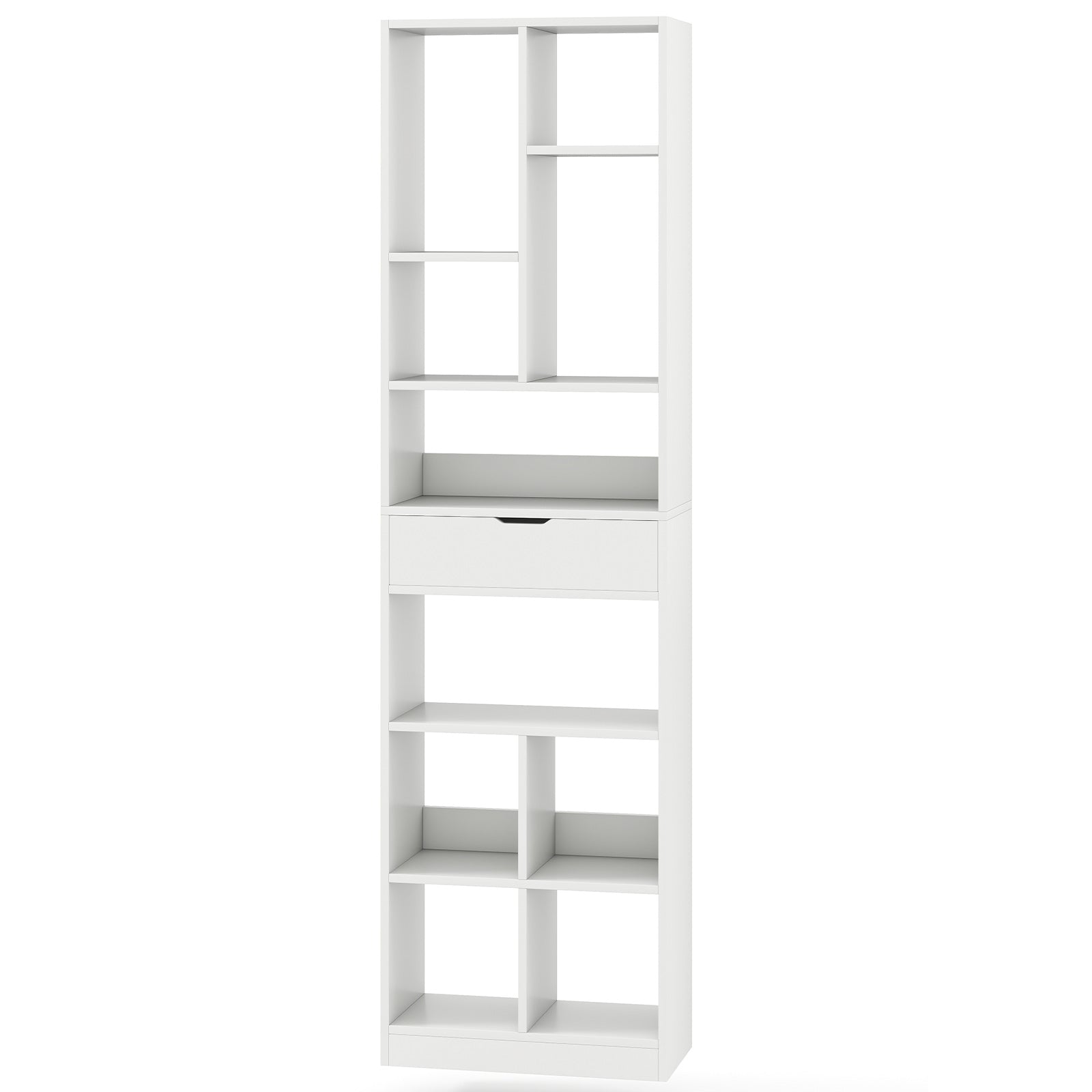 7-tier Bookshelf with Drawer 180cm Floor Standing Display Rack Storage Shelf, White Bookcases White at Gallery Canada