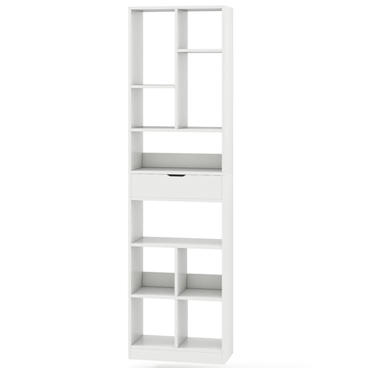 7-tier Bookshelf with Drawer 180cm Floor Standing Display Rack Storage Shelf, White Bookcases White at Gallery Canada