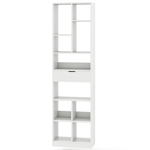 7-tier Bookshelf with Drawer 180cm Floor Standing Display Rack Storage Shelf, White