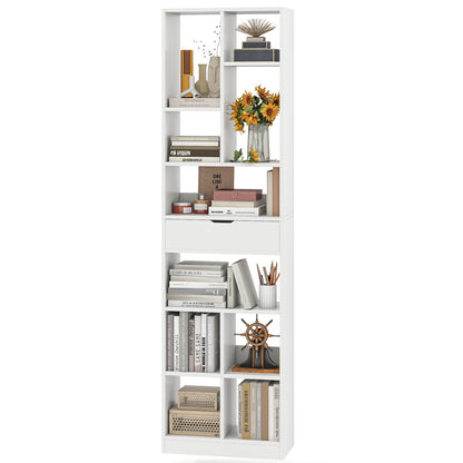 7-tier Bookshelf with Drawer 180cm Floor Standing Display Rack Storage Shelf, White Bookcases at Gallery Canada