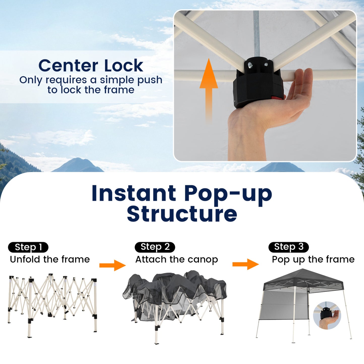 7 x 7 FT Pop-Up Canopy Tent, For Sports Picnic Camping, Gray Canopies at Gallery Canada