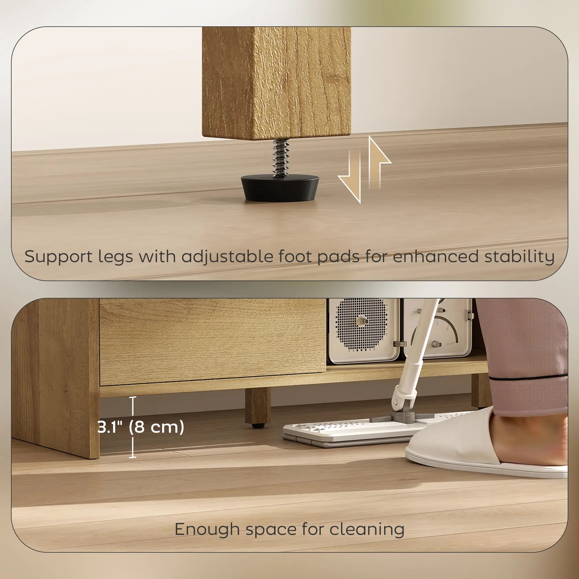 TV Stand For 55 Inch TV, Natural Wood Entertainment Center With 2 Cabinets TV Stands at Gallery Canada