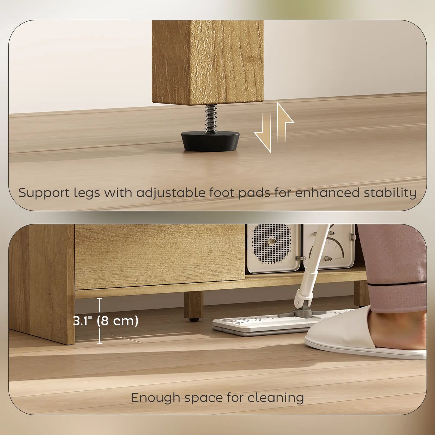 TV Stand For 55 Inch TV, Natural Wood Entertainment Center With 2 Cabinets TV Stands at Gallery Canada