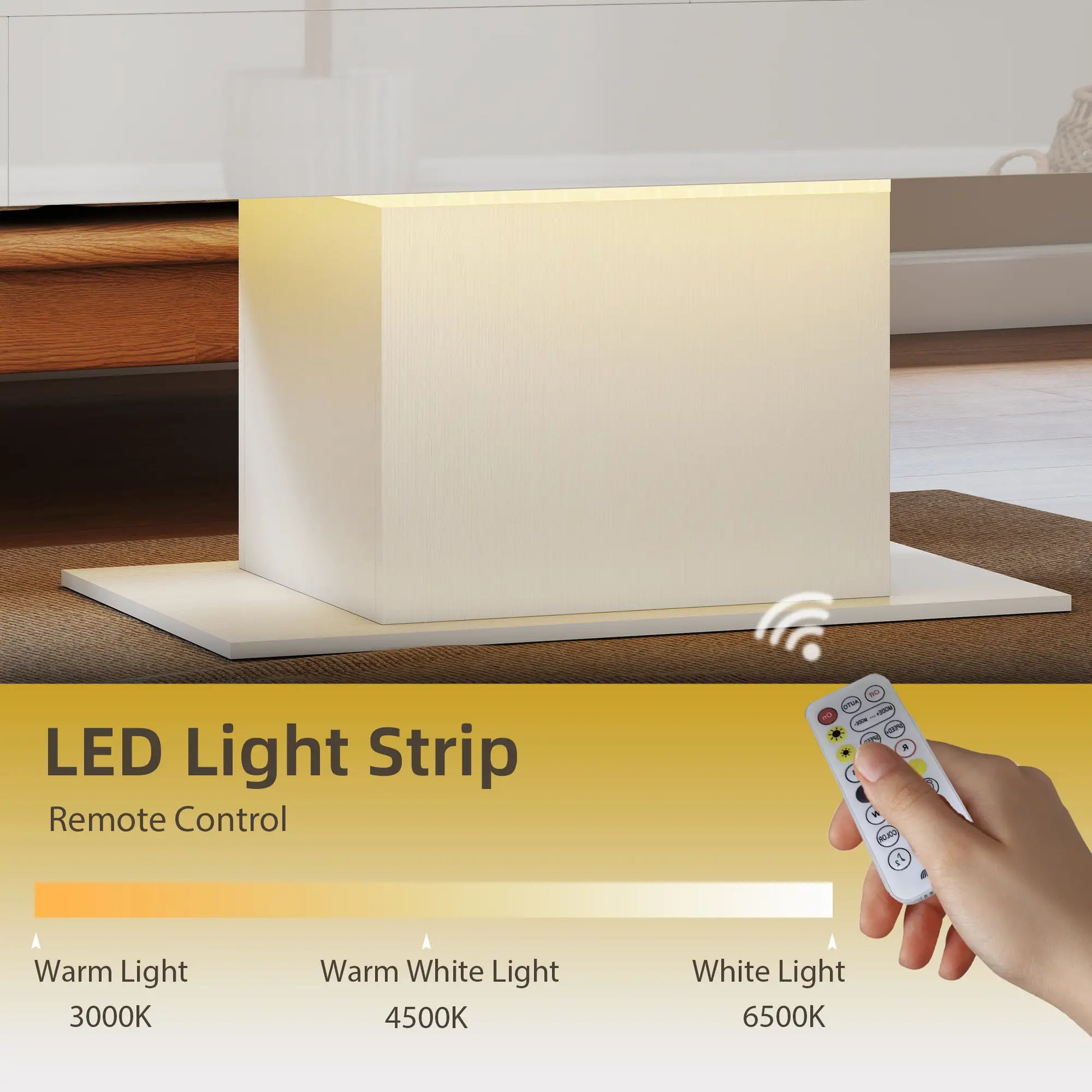 Extendable Coffee Table with LED Lights, Modern High Gloss Center Table with Hidden Storage, White Coffee Tables at Gallery Canada