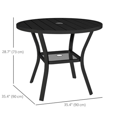 35.5" Round Outdoor Dining Table, Metal Patio Table With Umbrella Hole, Black Patio Dining Tables at Gallery Canada