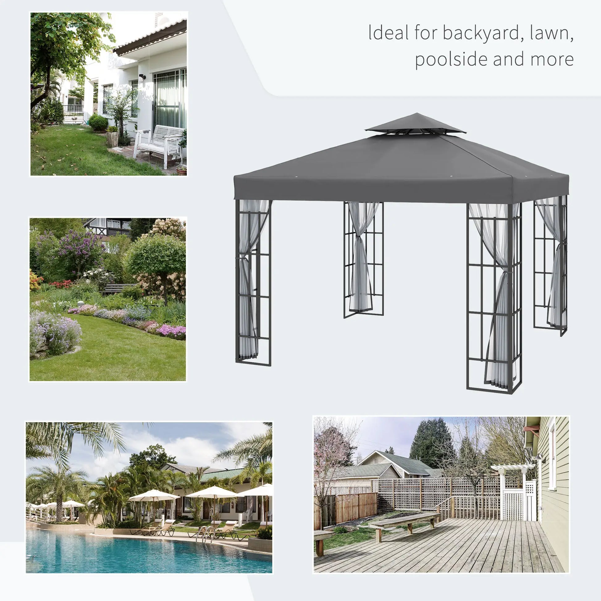 10'x10' Garden Gazebo, Portable Canopy, Mosquito Netting, Grey Gazebos at Gallery Canada