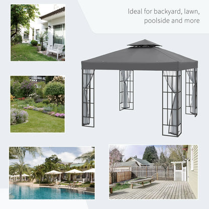 10'x10' Garden Gazebo, Portable Canopy, Mosquito Netting, Grey Gazebos at Gallery Canada