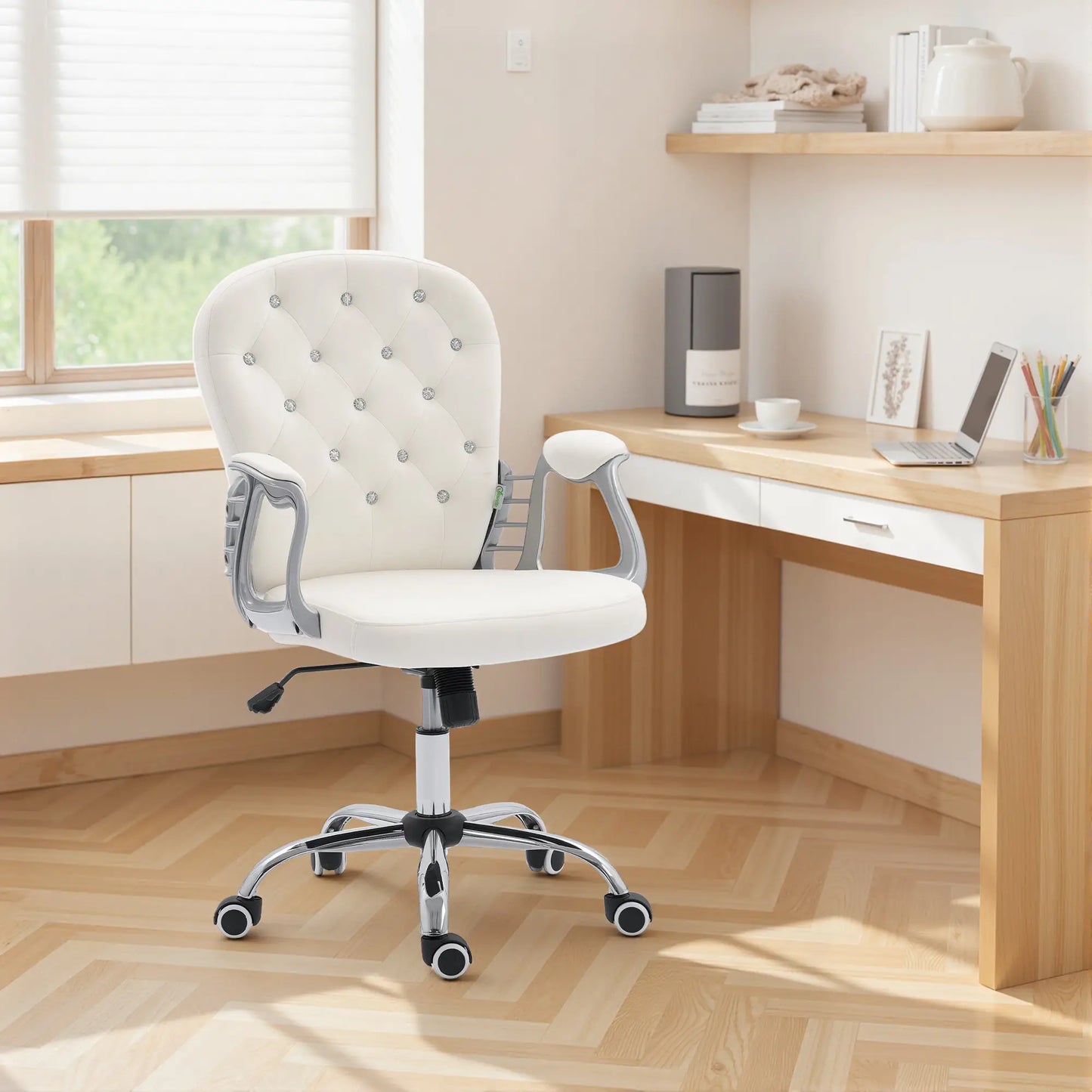 Office Chair, Adjustable Height, Tufted Back, Cream White Task Chairs at Gallery Canada