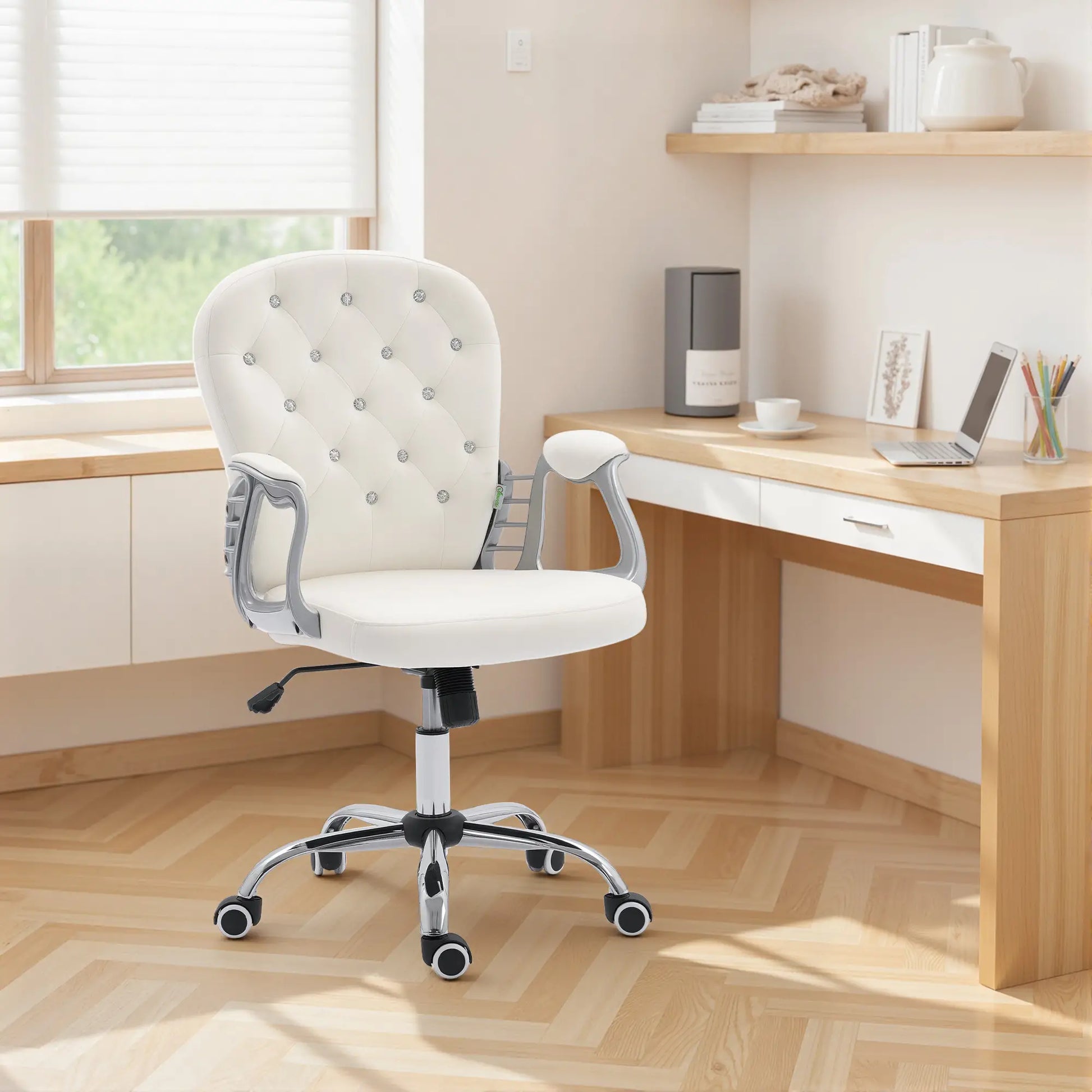 Office Chair, Adjustable Height, Tufted Back, Cream White Task Chairs at Gallery Canada