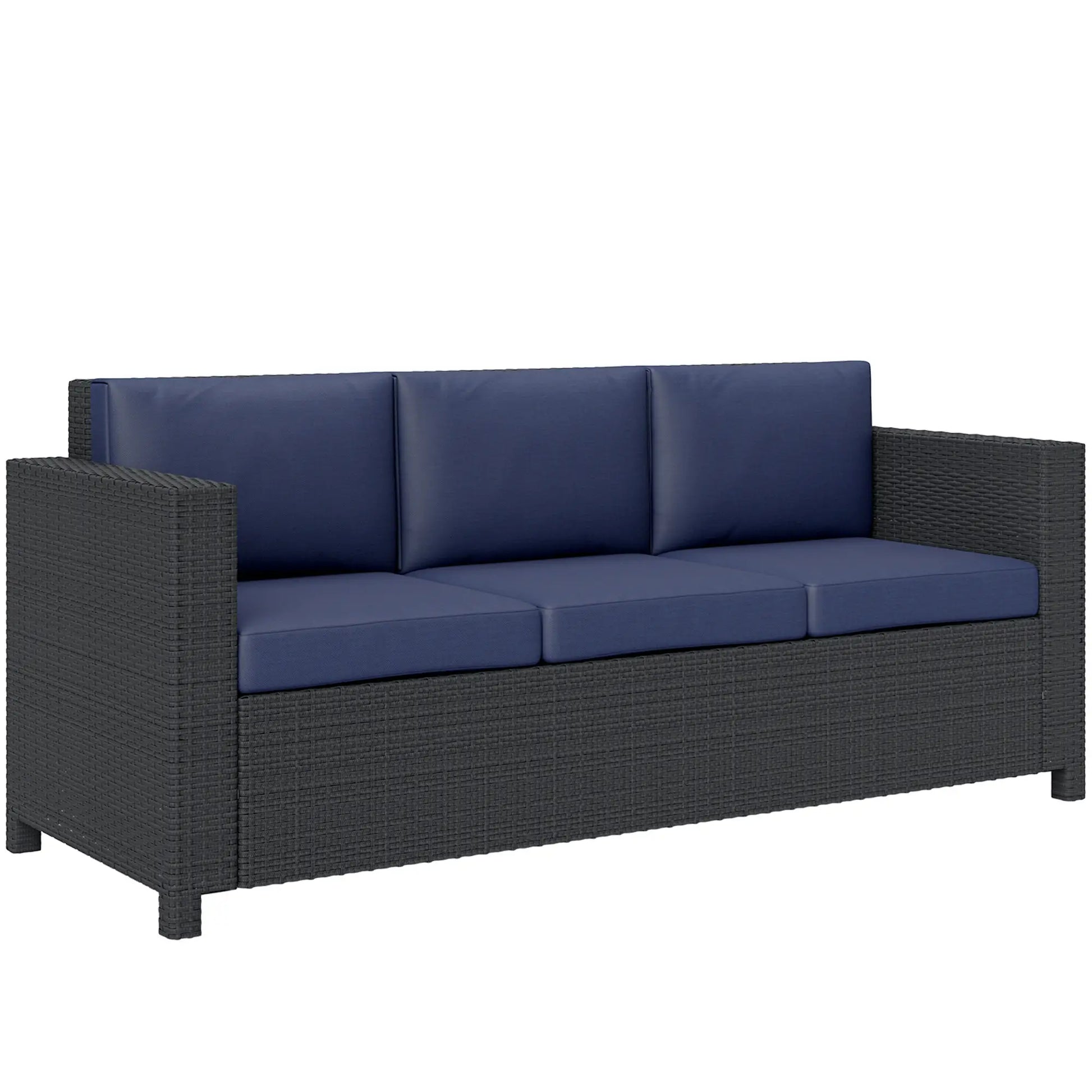 3 Seat Rattan Wicker Sofa, Outdoor Patio Furniture, Navy Blue Patio Furniture Sets at Gallery Canada