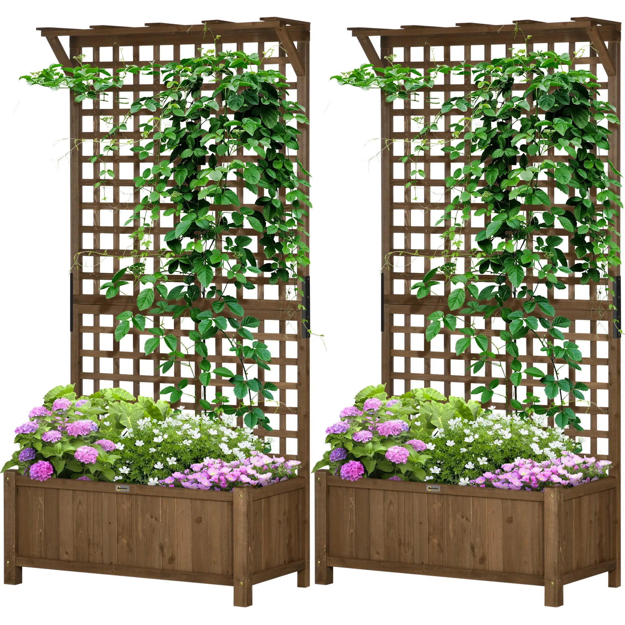 Wood Planter with Trellis for Vine Climbing, Raised Garden Bed Wooden Planter Boxes Coffee at Gallery Canada