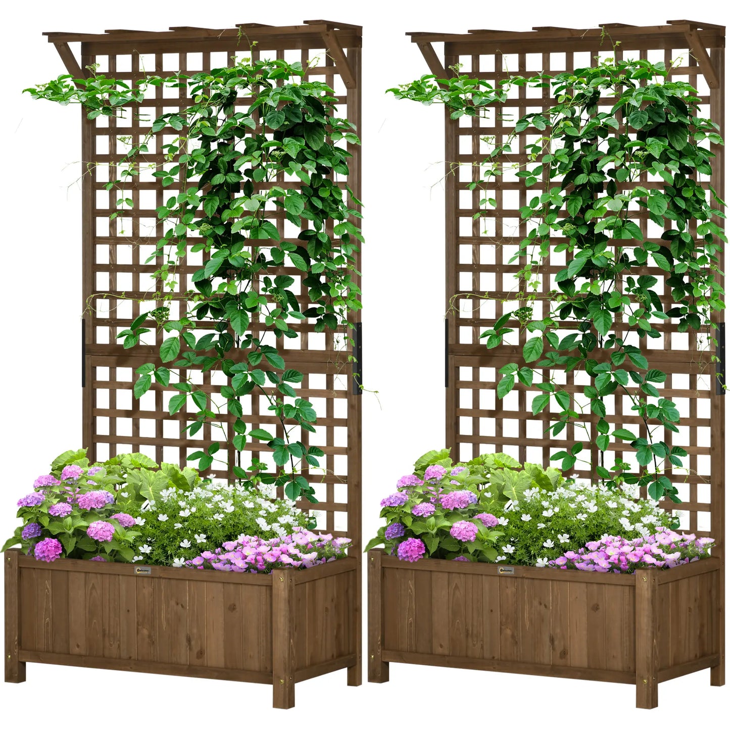 Wood Planter with Trellis for Vine Climbing, Raised Garden Bed Wooden Planter Boxes Coffee at Gallery Canada