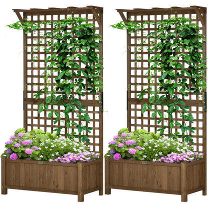 Wood Planter with Trellis for Vine Climbing, Raised Garden Bed Wooden Planter Boxes Coffee at Gallery Canada