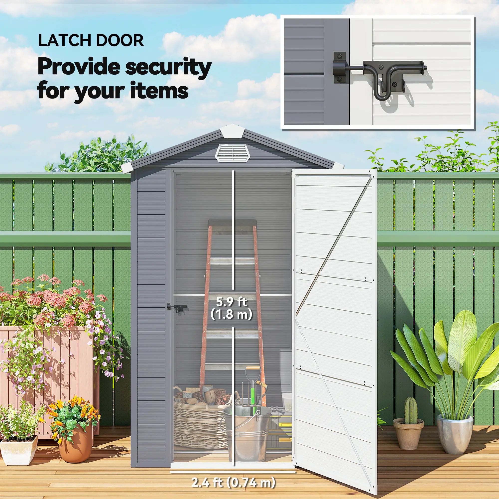 4.4' X 3.3' Plastic Garden Storage Shed, Grey Sheds at Gallery Canada