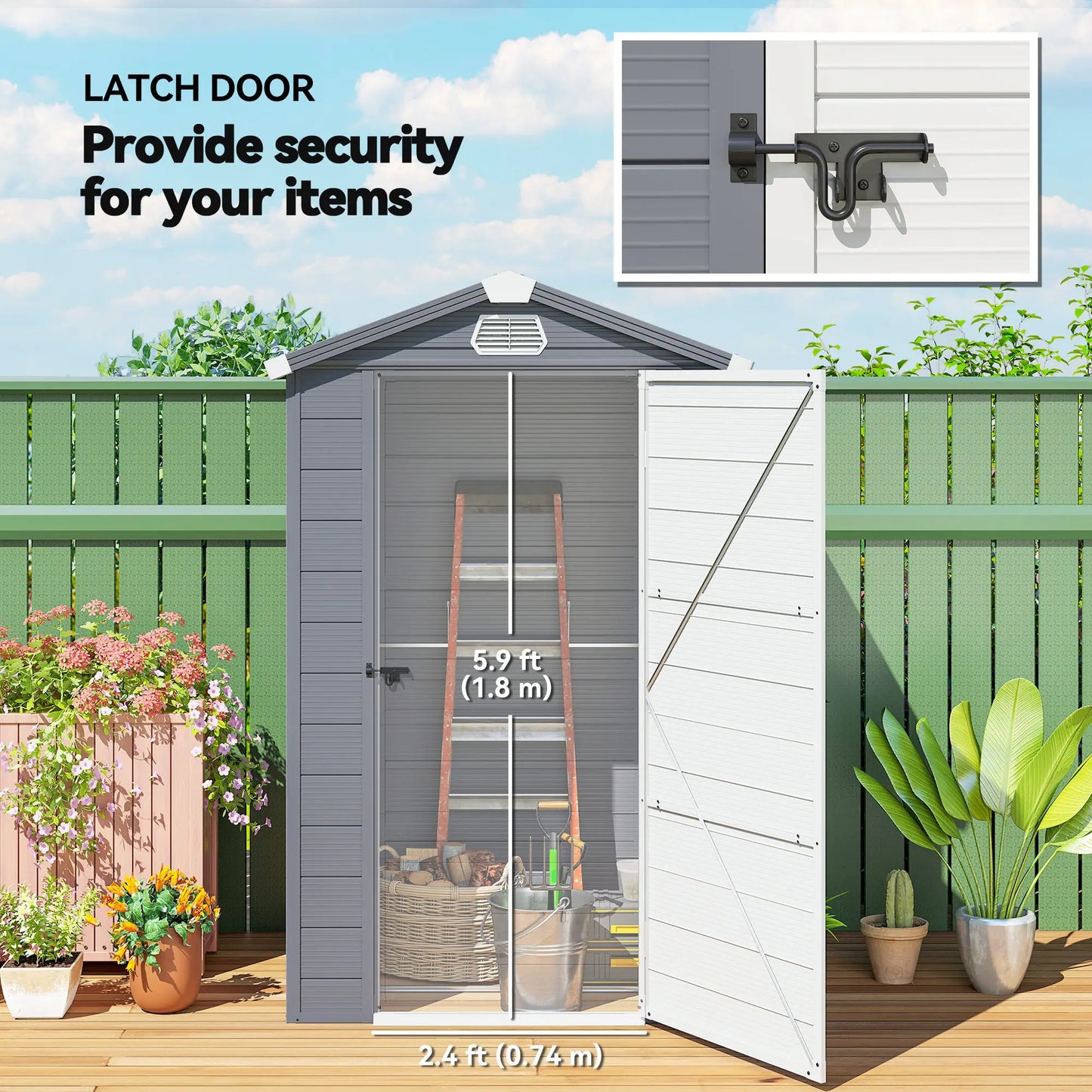 4.4' X 3.3' Plastic Garden Storage Shed, Grey Sheds at Gallery Canada