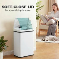 40 L Poubelle Automatique, Couvercle à Fermeture Douce, Acier Inoxydable, Blanc