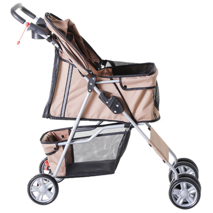 4 Wheel Dog Pet Stroller Dog Cat Carrier Folding Sunshade Canopy with Brake, Brown at Gallery Canada