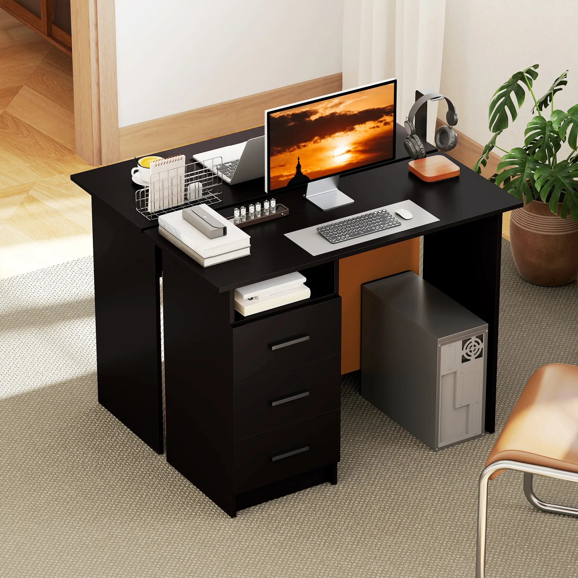 Computer Desk with Storage, 39 Inch, Black Computer Desks at Gallery Canada