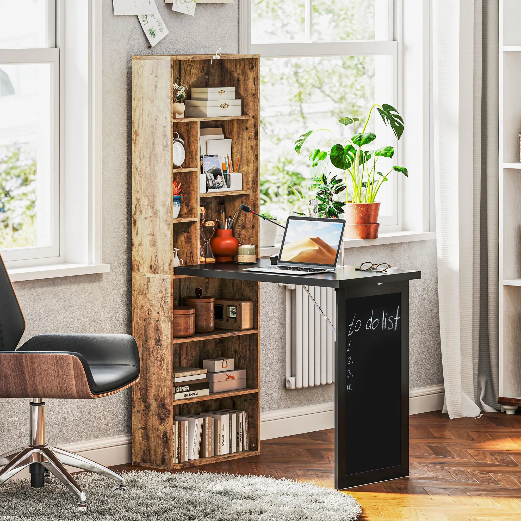 Fold-Out Convertible Office Desk, Wall Mount Computer Desk, Rustic Brown Computer Desks at Gallery Canada