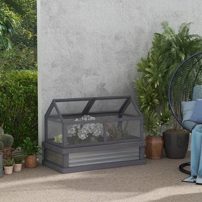 Raised Garden Bed Kit With Greenhouse, Wooden Cold Frame Planter, 48" x 24" x 32", Grey Cold Frame Greenhouses at Gallery Canada