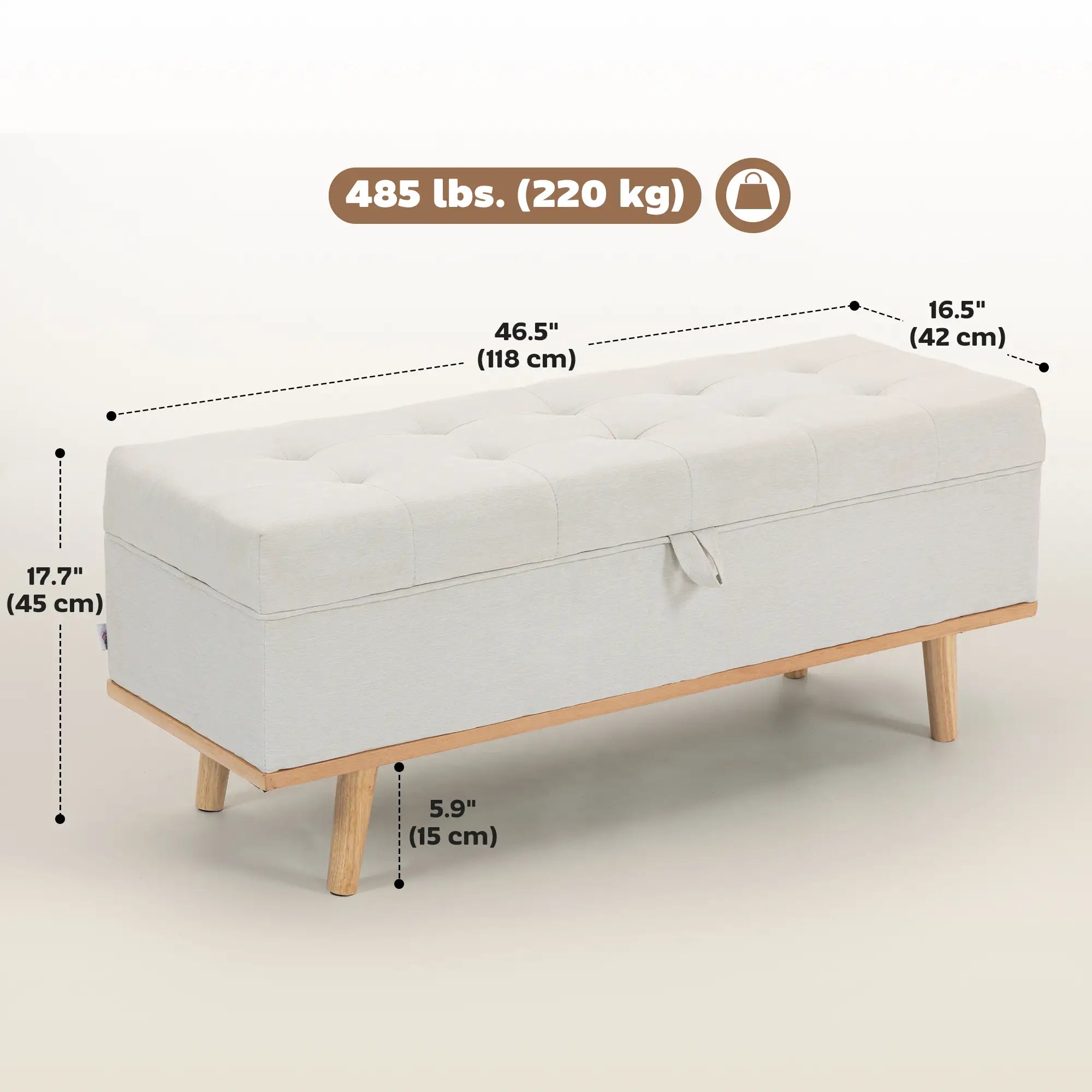 Storage Ottoman Bench with Lift-Up Lid, Wood Legs, Cream White Storage Ottomans & Benches at Gallery Canada