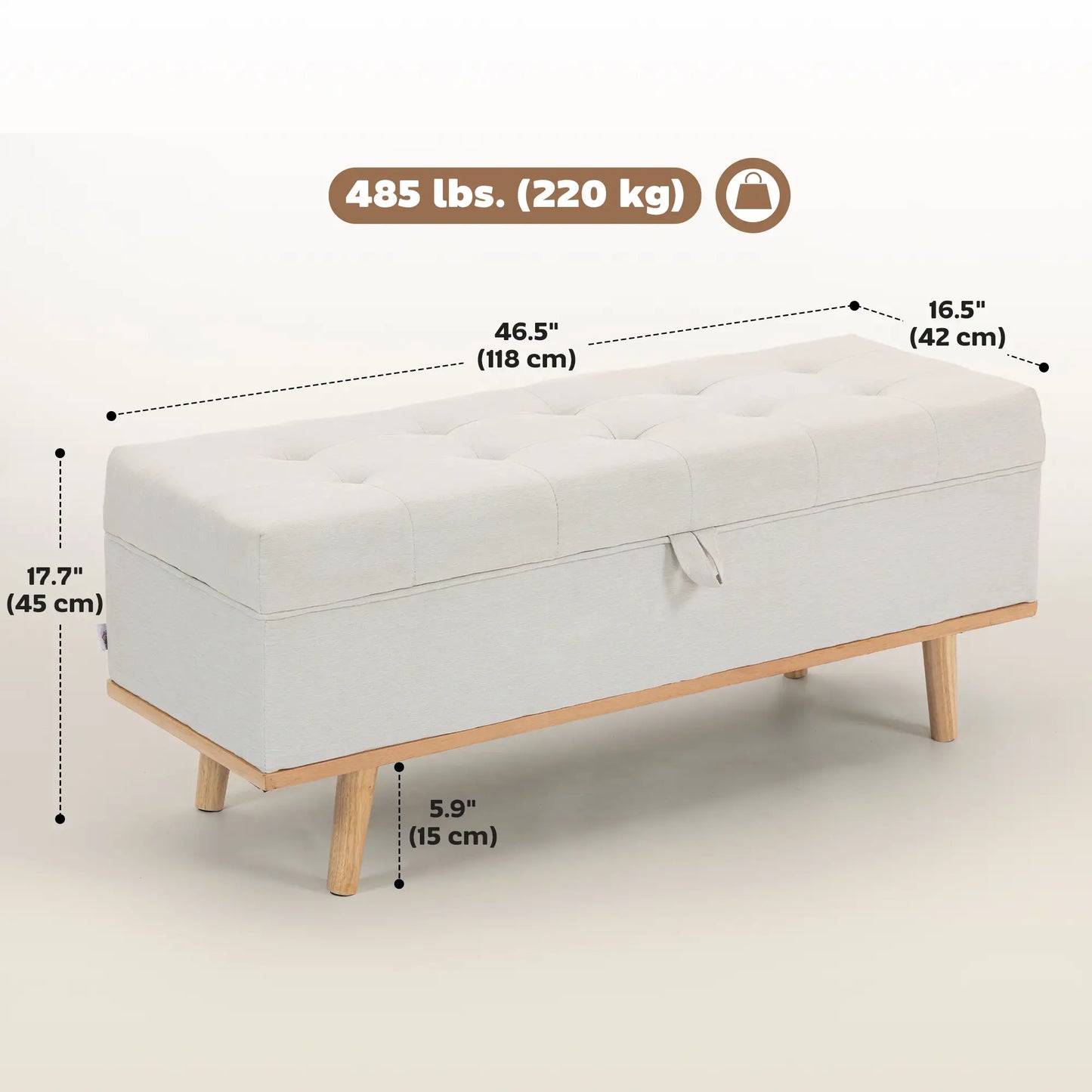 Storage Ottoman Bench with Lift-Up Lid, Wood Legs, Cream White Storage Ottomans & Benches at Gallery Canada