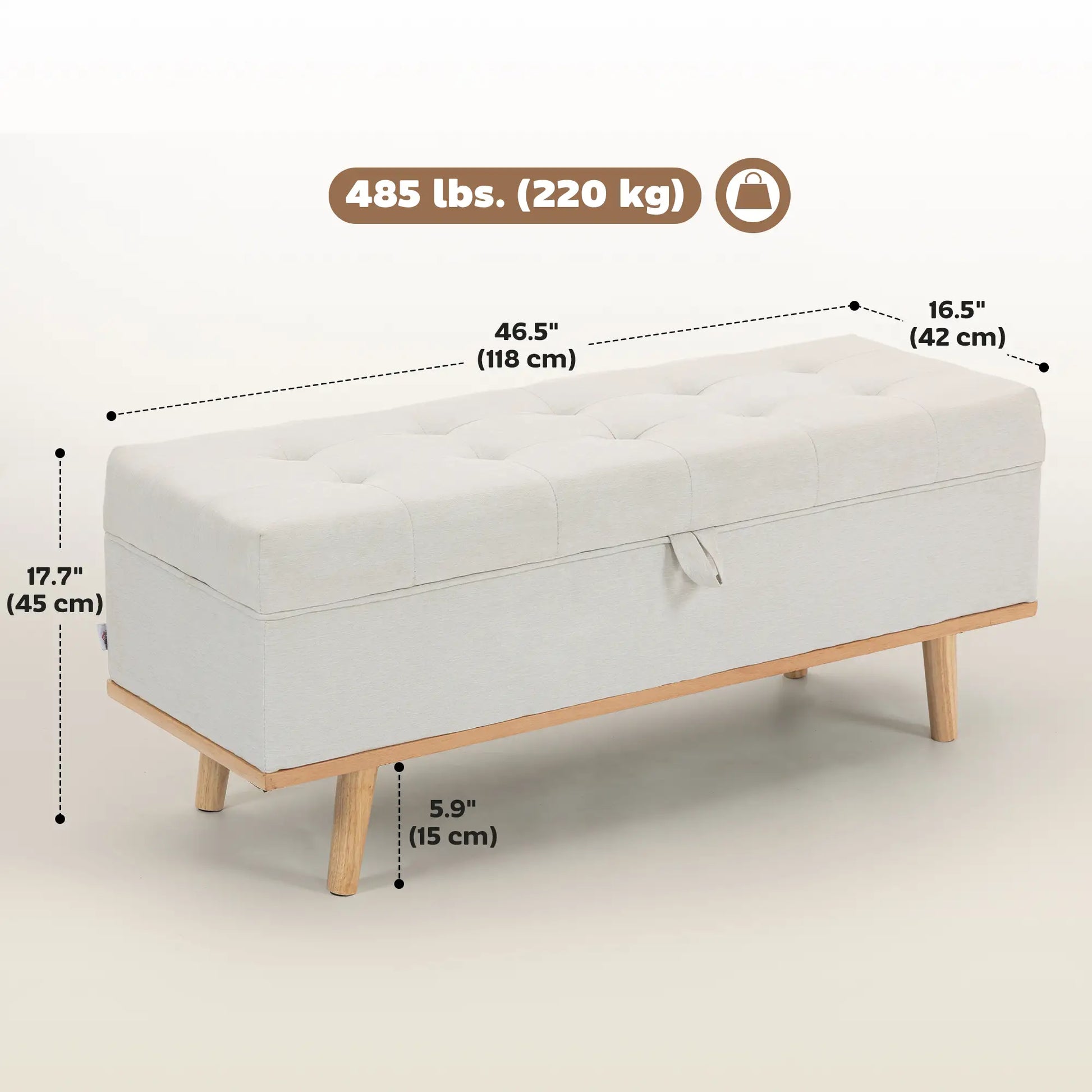 Storage Ottoman Bench with Lift-Up Lid, Wood Legs, Cream White Storage Ottomans & Benches at Gallery Canada