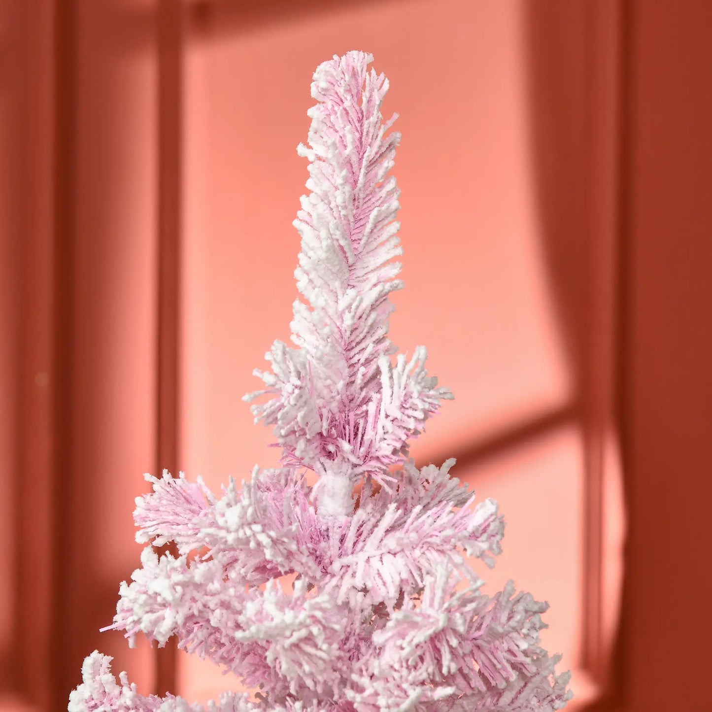 5 FT Snow Flocked Artificial Christmas Tree, Pencil Xmas Tree, Steel Base, Pink Artificial Christmas Trees at Gallery Canada