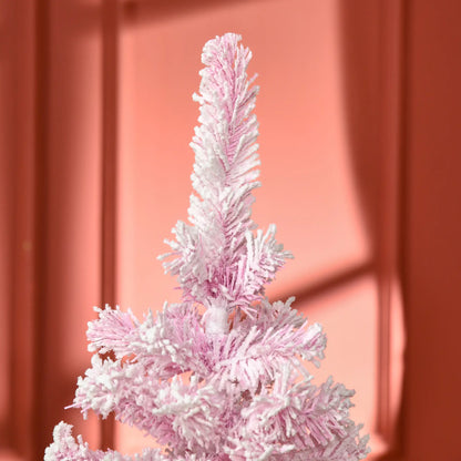5 FT Snow Flocked Artificial Christmas Tree, Pencil Xmas Tree, Steel Base, Pink Artificial Christmas Trees at Gallery Canada