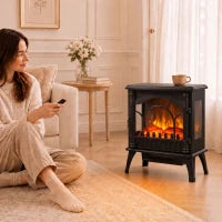 Cheminée électrique 1000W/2000W chauffage sur pied avec thermostat, effet flamme 3D, noir